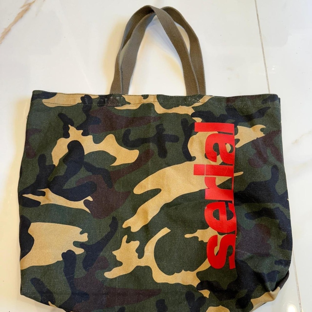 Serial Podcast Camo Canvas Tote Bag Red Logo Woodland Camouflage True Crime